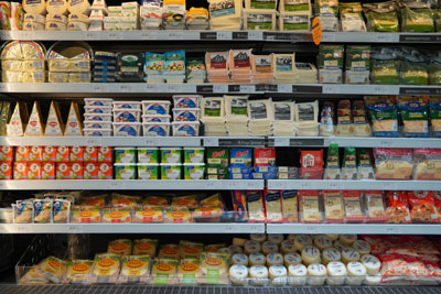 Dairy products display shelf