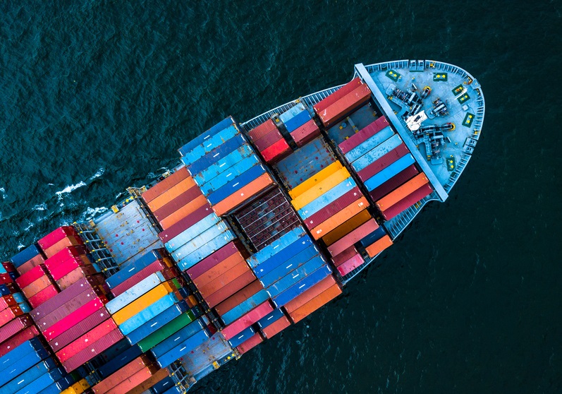 A ship filled with cargo containers