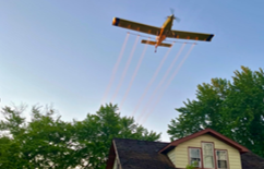 Low flying yellow airplane