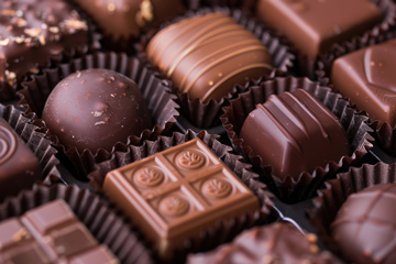 Box of different types of chocolates.