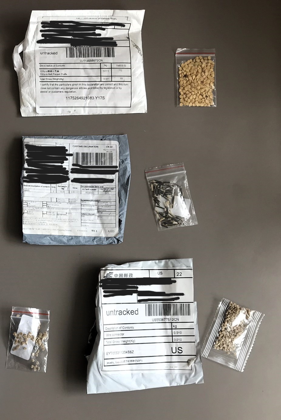 seed packets with mailing packaging