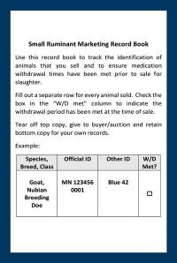 Small Ruminant Marketing Record Book page